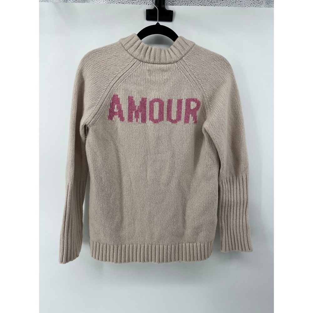 Zadig & Voltaire Valmy We Amour Merino Wool V-Neck Sweater Beige Pink Medium